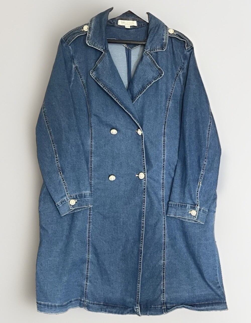 Cato Blue Denim Trench Duster Coat Womens 18/20W Double Breasted Pockets